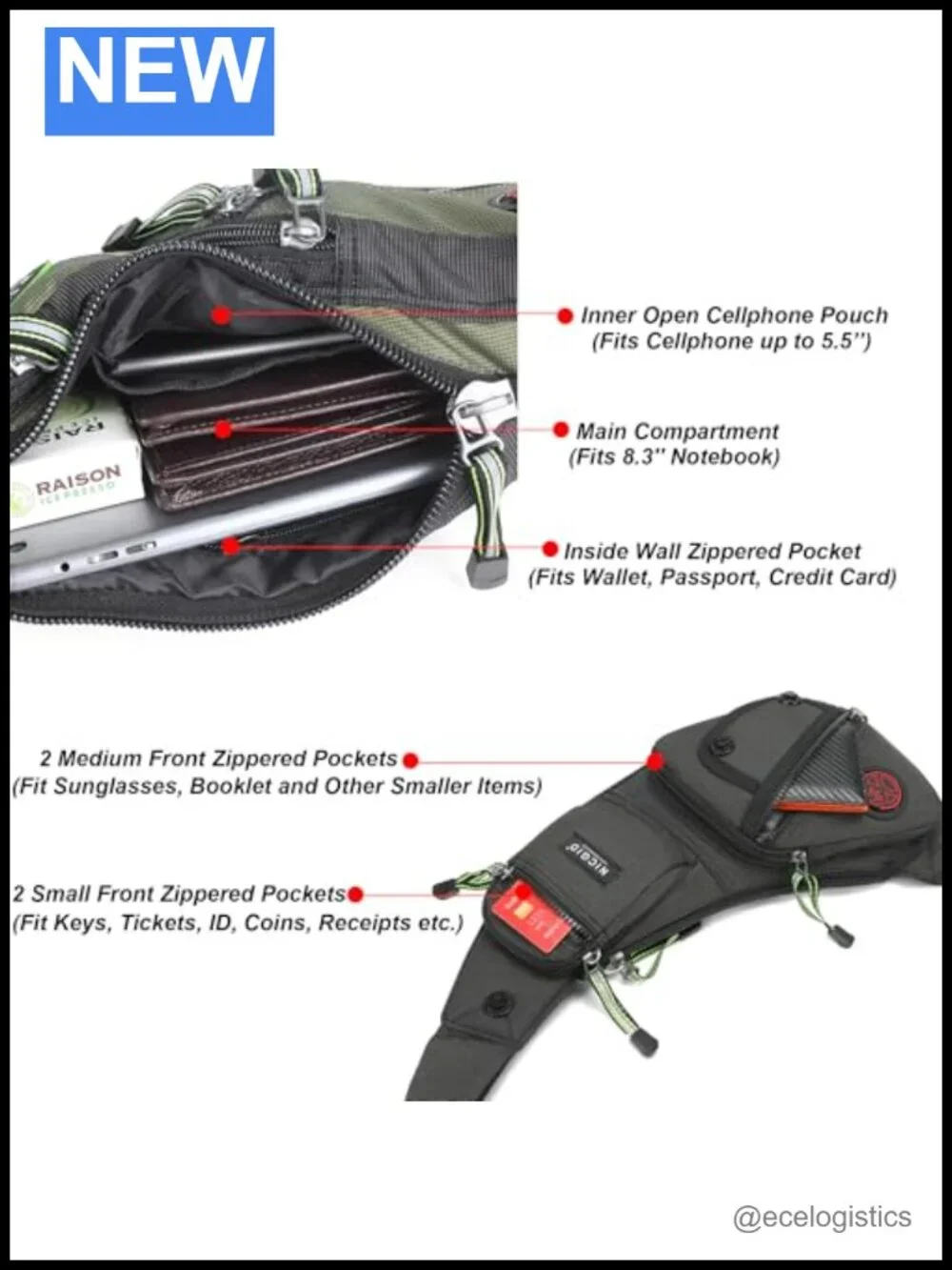 Water-Resistant Nylon Sling Bag Crossbody Backpack Casual Daypack EDC